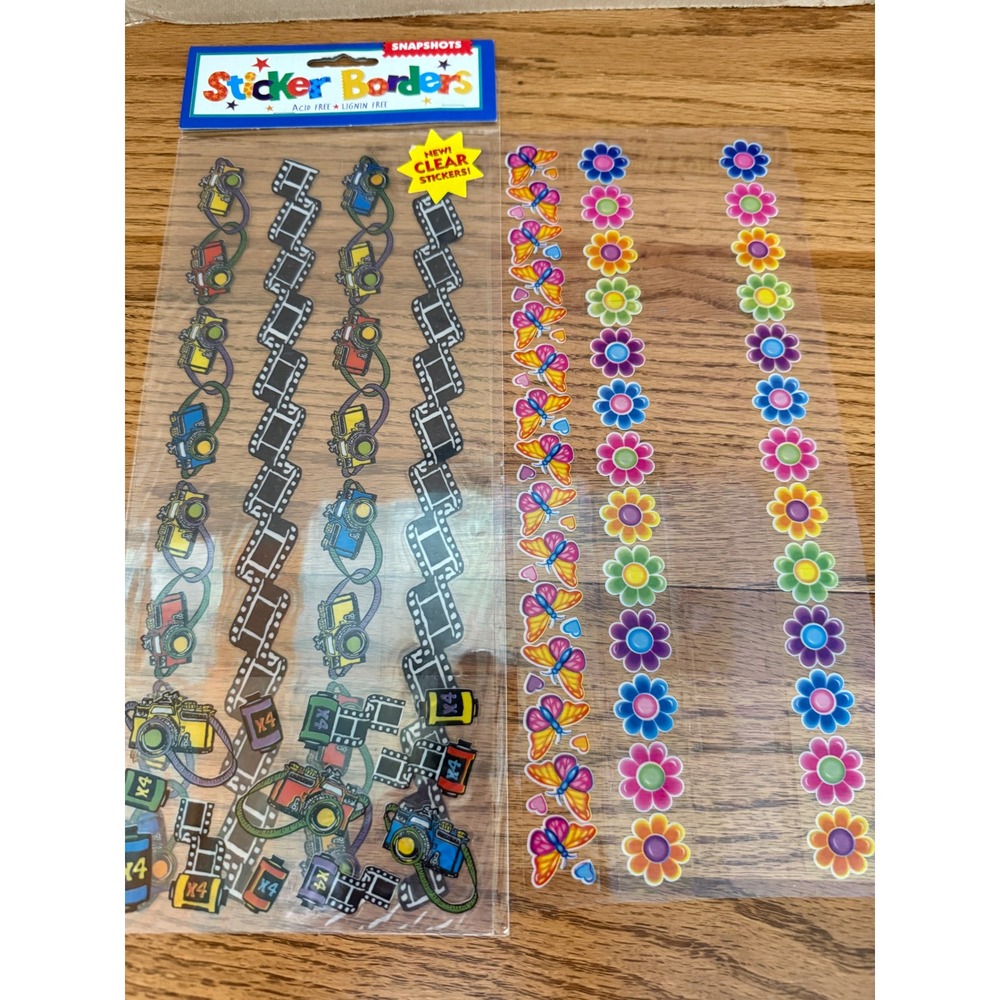 Vintage Snapshots Clear Sticker Borders Camera Film Flowers Butterflies 2 Sheets